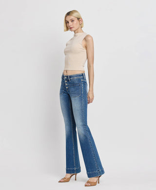 MID RISE TROUSER HEM FLARE JEANS T5848: GLEEFULLY / 24