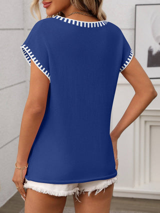 V Neck Cape Sleeve Knit Summer Top