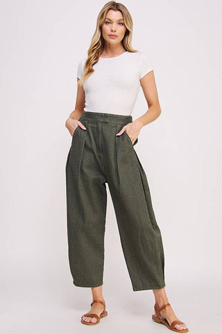 HIGH WAIST PLEATED BAGGY ANKLE LENGTH TROUSERS: MOCHA / XL