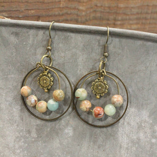 Natural Aqua Terra Jasper Ring Drop Earrings