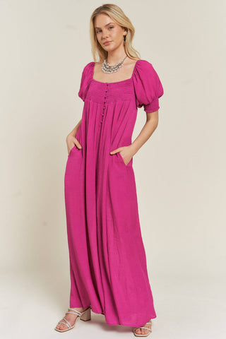 Smoked Neck WIDE LEG JUMPSUIT - JJS5034 (Plus available): NAVY / XL