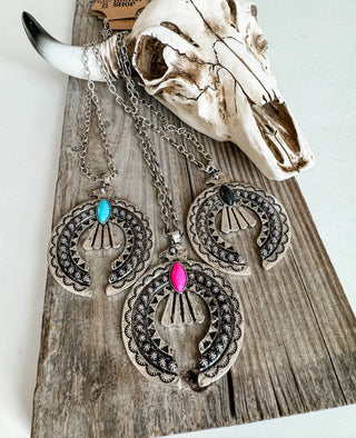 Western Thunderbird Squash Blossom Necklace: TURQUOISE