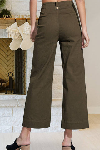 HUP3109-Soft Washed Stretchy High Rise Wide Leg Pants: Olive / L