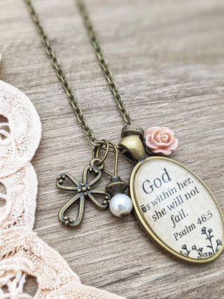 God is within her, she will not fail necklace