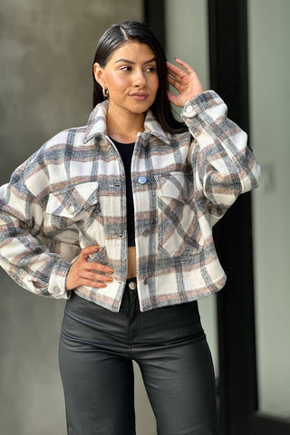 Drop Shoulder Cropped Plaid Shacket / Flannel Jacket: Anahi / S