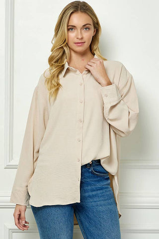 Oversized Boyfriend Light Weight Air flow Button Up Shirt: White / XL