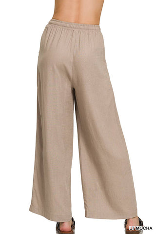 Wide-leg Linen Blend Pants With Pockets: 1-2-2-1 (S-M-L-XL) / LT MOCHA