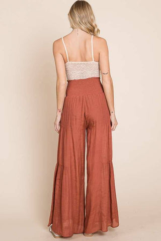 Tie front ruched waist back pants (Plus available) JBJ1033: Rust / L