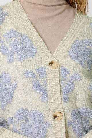 20429 Floral Button Down Cardigan: Cream / Large