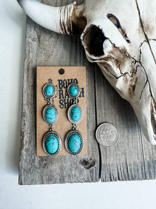 Western Three Stone Drop Stud Earrings: Turquoise