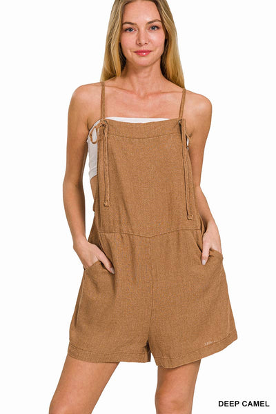 ...SI-25898 Washed Linen Knot Strap Rompers: ASH GREY-165824 / M