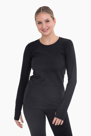 Brushed Interior Long Sleeve Active Top with Thumbholes: BLACK / S:M:L (2:2:2)