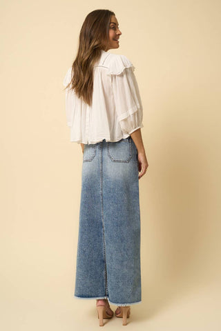 HIGH RISE FLARED MAXI SKIRT - Fray Hem