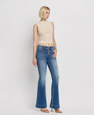 MID RISE TROUSER HEM FLARE JEANS T5848: GLEEFULLY / 24