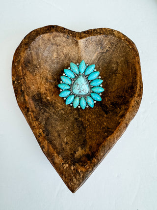 Western Natural Stone Oversized Statement Big Ring: Turquoise