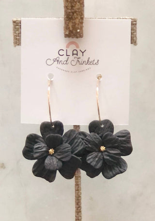 Layered Flower Hoops Black