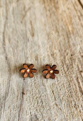 Wild Flower Genuine Leather Post Earrings