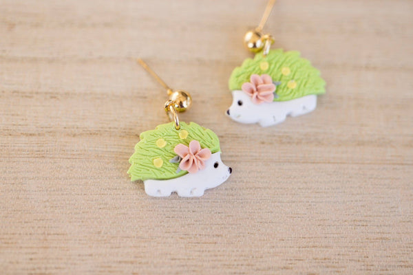 Green Floral Hedgehog Dangles