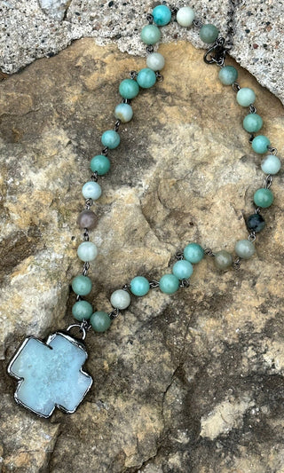 Teton  Soldered Cross Necklace: Turquoise