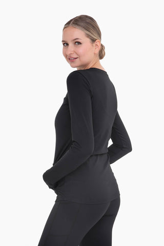 Brushed Interior Long Sleeve Active Top with Thumbholes: BLACK / S:M:L (2:2:2)