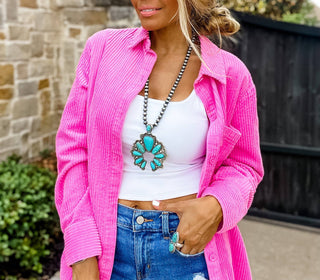 Western Statement Squash Blossom Stone Necklace: Turquoise