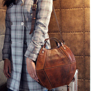 Handmade Womens Leather Handbag Shoulder Bag Round Tote: Handbag only