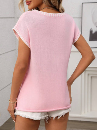V Neck Cape Sleeve Knit Summer Top