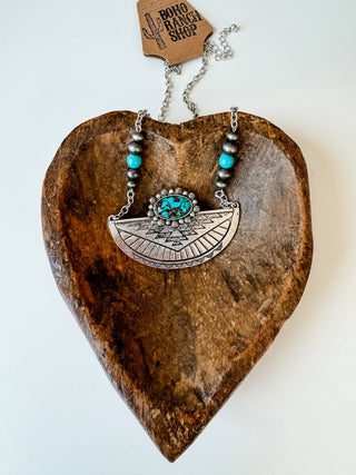 Western Aztec Style Turquoise Stone Pendant Necklace 