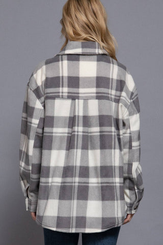 Long Sleeve Check Printed Fleece Shacket