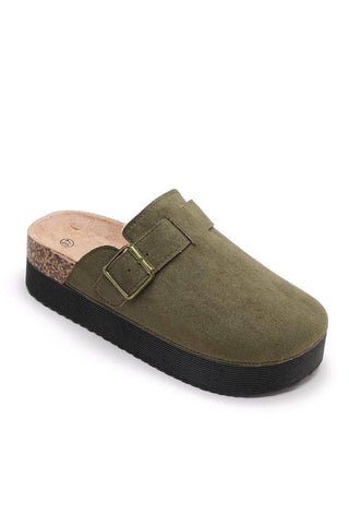 SS -248 buckle wedge mules: Khaki