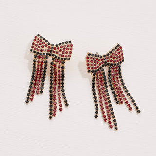 Bow Fringes Rhinestones Earrings: Burgundy/White / One / B5SE2177