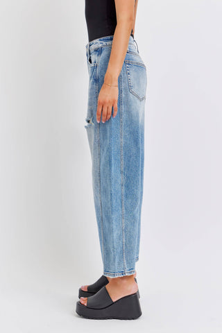 Mid Waisted Barrel Jeans with Side Panels WV79502BR-MD: 7