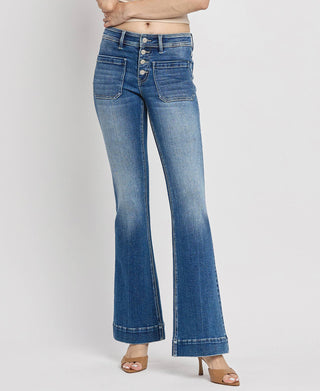 MID RISE TROUSER HEM FLARE JEANS T5848: GLEEFULLY / 24