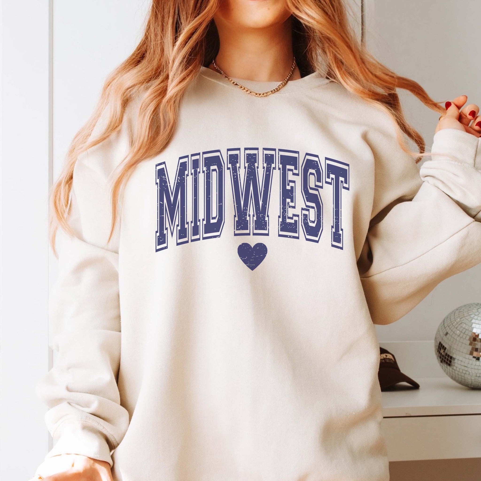 Midwest With Heart Sweatshirt - Quick Ship: Small / Sand