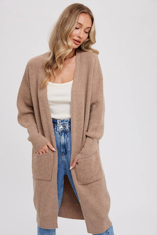 RIBBED OPEN FRONT CARDIGAN: BLUSH / M/L