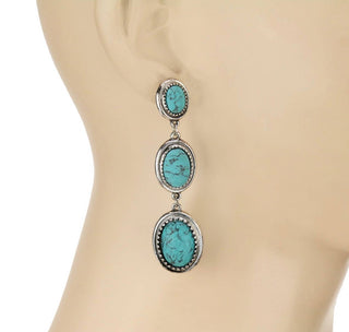 Western Three Stone Drop Stud Earrings: Turquoise