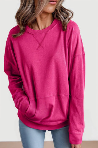 Solid Drop Shoulder Pocketed Loose Sweatshirt | S-2XL: Green / Missy / S