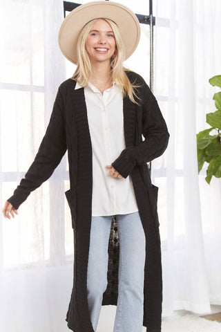 LESW3774 - CABLE KNIT COZY SWEATER CARDIGAN: NATURAL OFF WHITE / L