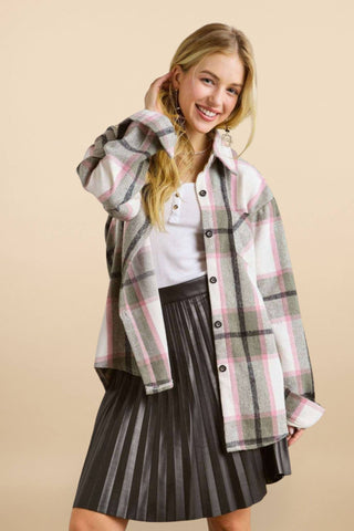 CEJ2586B -LONG SLEEVES BOYFRIEND FLANNEL SHACKET