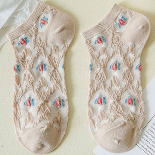 Rufia - Vintage Embossed  Floral Ankle Socks: Floral / Average