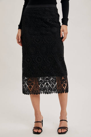 LACE MIDI SKIRT WITH INNER LINING: Beige / S