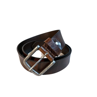 Leather Brown Belt with Vintage Silver Buckle: Medium / Medium