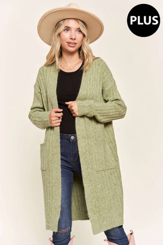 LESW2616X-PLUS CABLE CARDIGAN: Oatmeal / 1XL