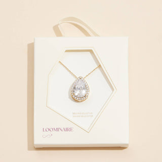 Cubic Zirconia Teardrop Pave 18k Gold Dip Pendant Necklace: White Gold / One / 4DN18049