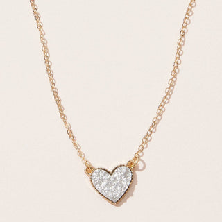 Mama Pendant & Druzy Stone Heart Set Necklace: Gold / One / BNE3093