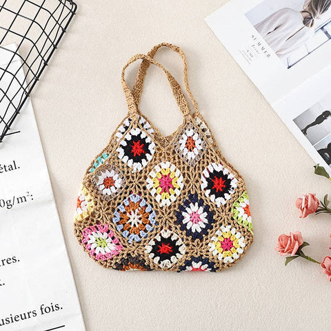 Bohemian Handmade Crochet Bag - Exquisite Handcrafted Handba: KHAKI