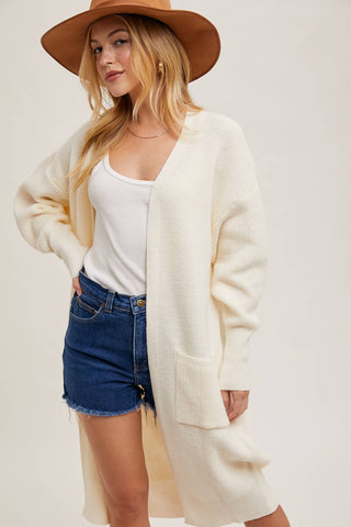 RIBBED OPEN FRONT CARDIGAN: BLUSH / M/L