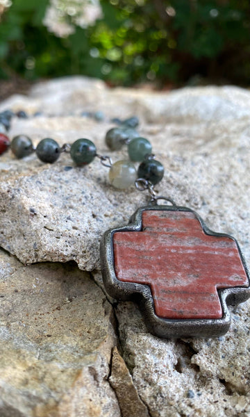 Teton  Soldered Cross Necklace: Turquoise