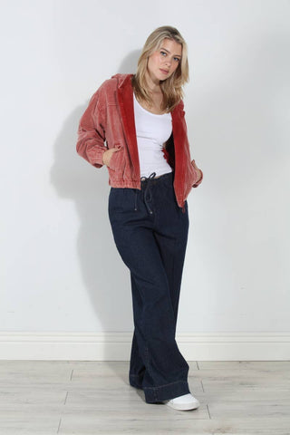 Washed Corduroy Zip Up Hoodie Bomber