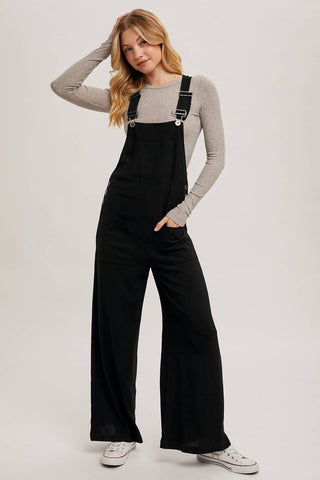 RELAXED WIDE LEG OVERALL JUMPSUIT: OATMEAL / L